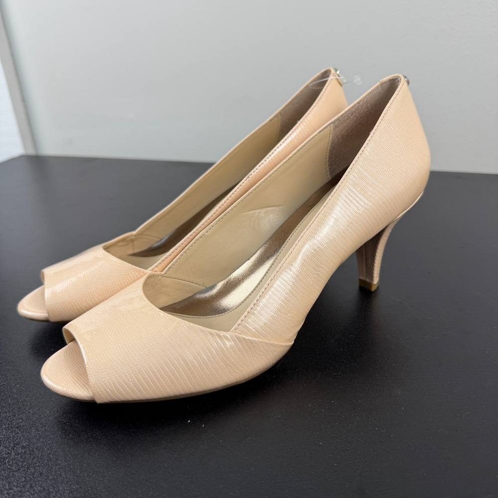 Calvin Klein Parisa Pumps Women's 8M Beige Textured Peep Toe Heels Career Dressy